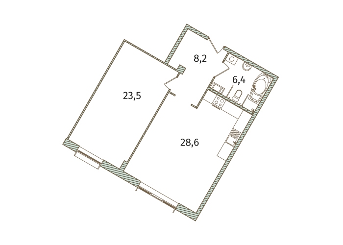 2-комнатная, 67 м² — ЖК МФК Аватар (МФК Avatar)