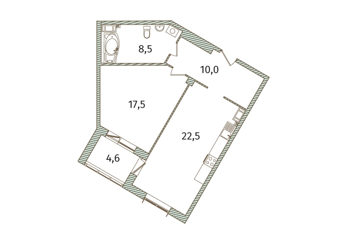 2-комнатная, 63 м² — ЖК МФК Аватар (МФК Avatar)