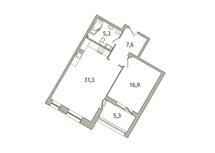 2-комнатная, 66 м² — ЖК МФК Аватар (МФК Avatar)