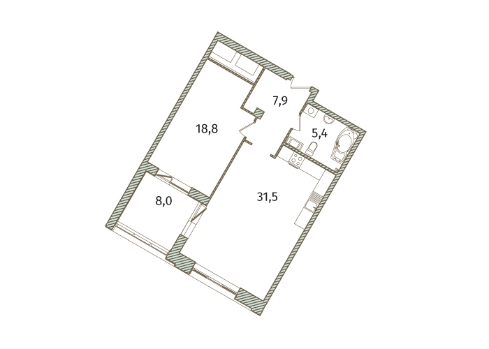 2-комнатная, 72 м² — ЖК МФК Аватар (МФК Avatar)