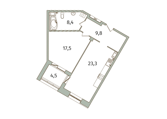 2-комнатная, 64 м² — ЖК МФК Аватар (МФК Avatar)