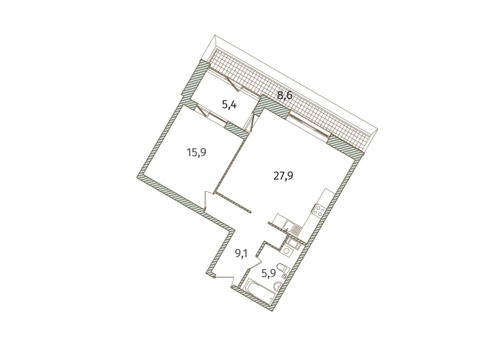 2-комнатная, 73 м² — ЖК МФК Аватар (МФК Avatar)
