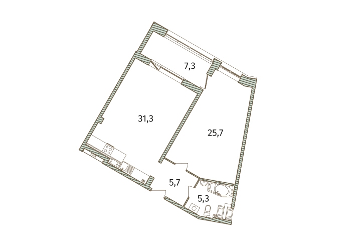 2-комнатная, 75 м² — ЖК МФК Аватар (МФК Avatar)