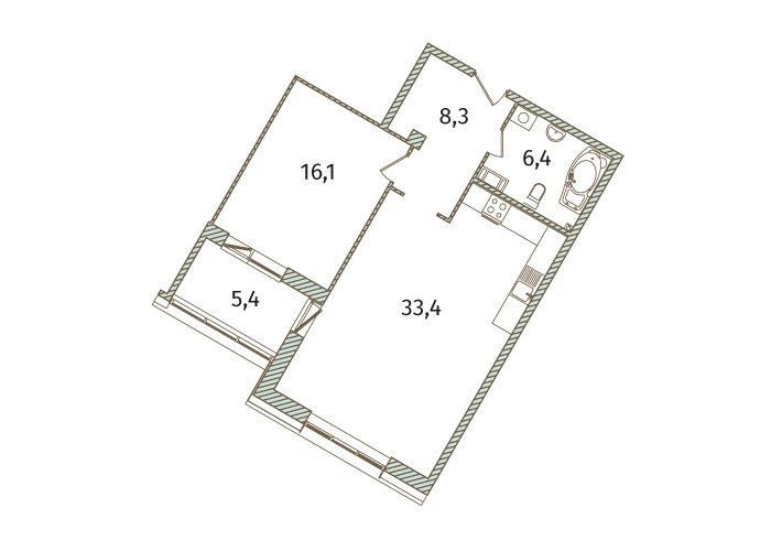 2-комнатная, 64 м² — ЖК МФК Аватар (МФК Avatar)