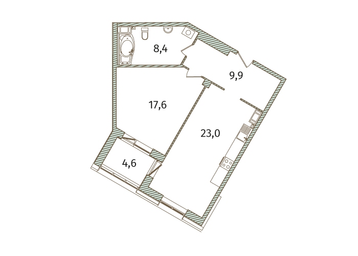 2-комнатная, 64 м² — ЖК МФК Аватар (МФК Avatar)