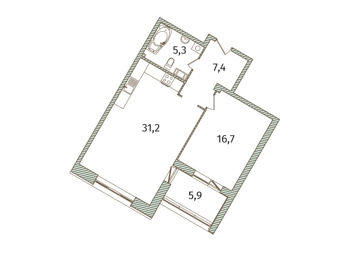 2-комнатная, 67 м² — ЖК МФК Аватар (МФК Avatar)