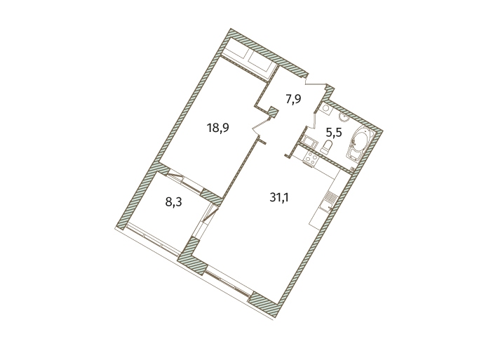 2-комнатная, 72 м² — ЖК МФК Аватар (МФК Avatar)