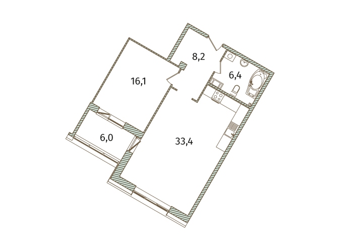2-комнатная, 70 м² — ЖК МФК Аватар (МФК Avatar)