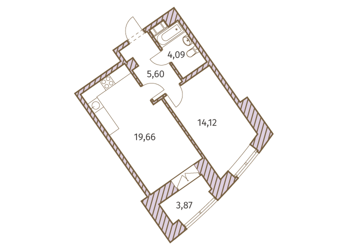 1-комнатная, 45 м² — ЖК ЖК Архитектор