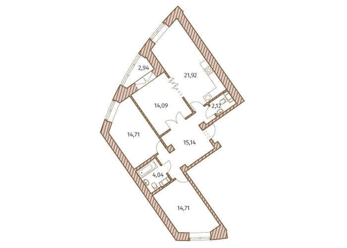 3-комнатная, 88 м² — ЖК ЖК Архитектор