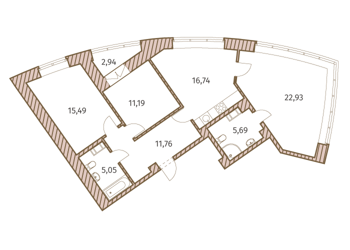 3-комнатная, 90 м² — ЖК ЖК Архитектор