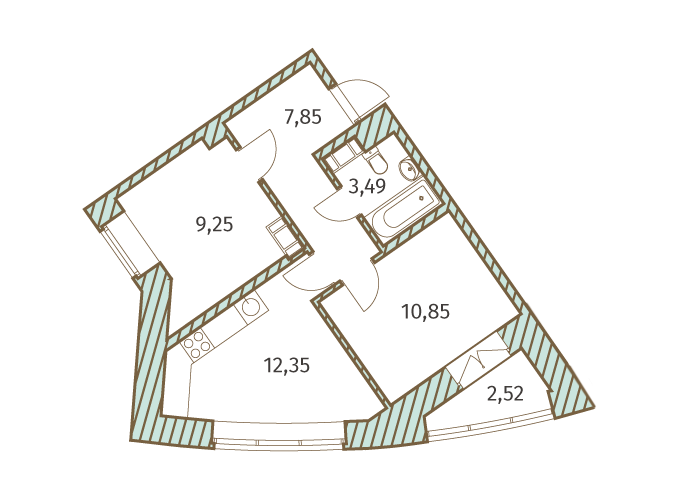 2-комнатная, 45 м² — ЖК ЖК Архитектор