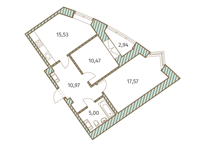 2-комнатная, 61 м² — ЖК ЖК Архитектор
