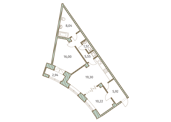 2-комнатная, 68 м² — ЖК ЖК Архитектор