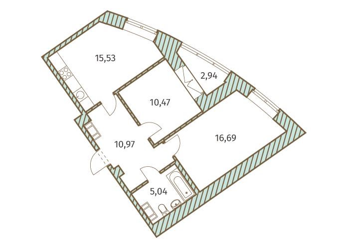 2-комнатная, 60 м² — ЖК ЖК Архитектор