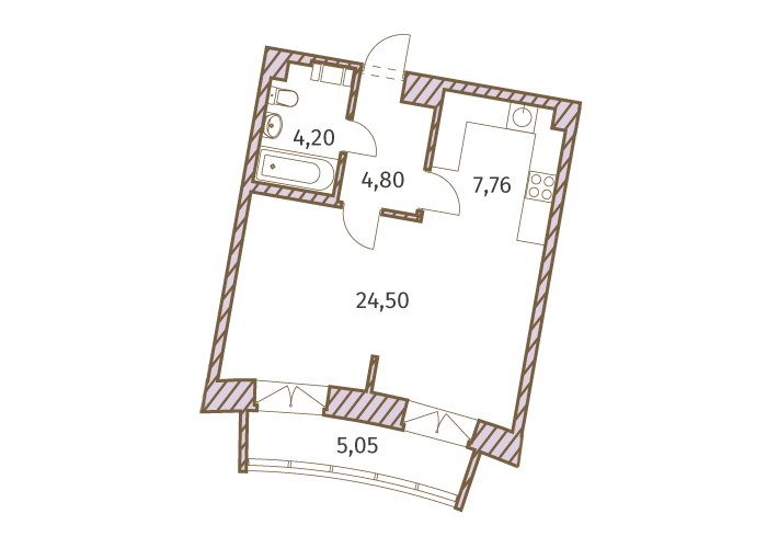 1-комнатная, 44 м² — ЖК ЖК Архитектор