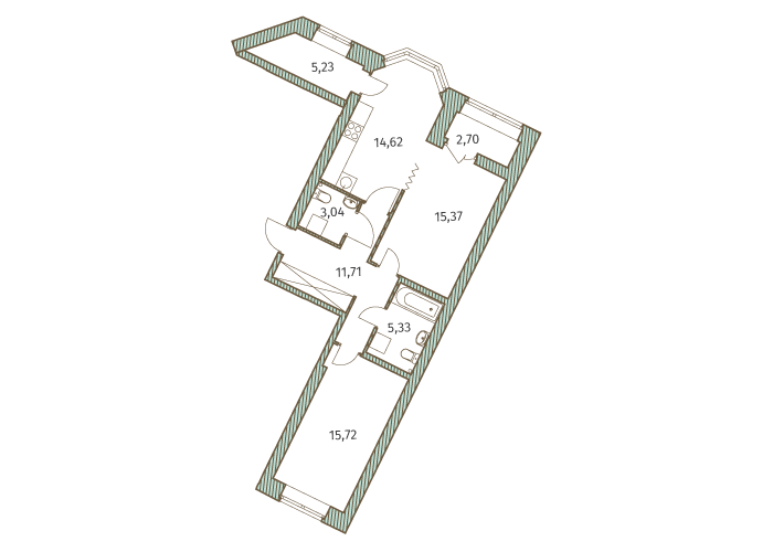 2-комнатная, 72 м² — ЖК ЖК Новое Купчино