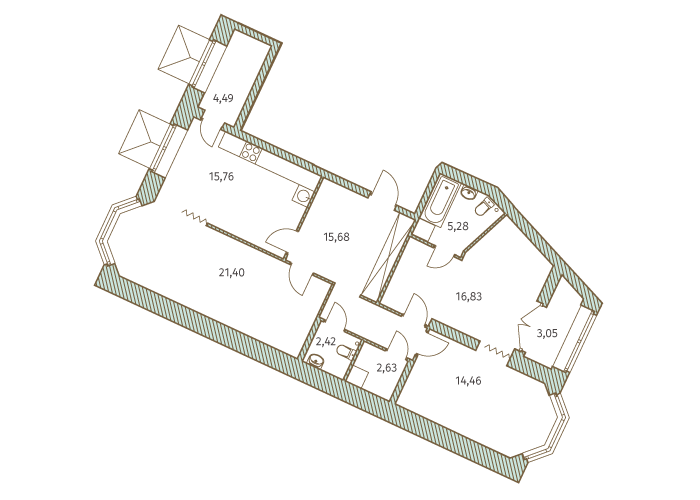 2-комнатная, 100 м² — ЖК ЖК Новое Купчино