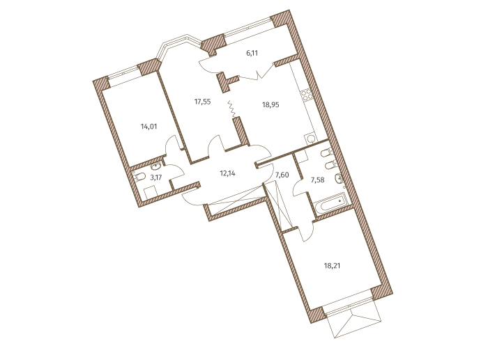 3-комнатная, 102 м² — ЖК ЖК Новое Купчино