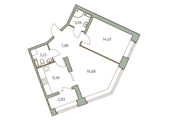 2-комнатная, 56 м² — ЖК ЖК Новое Купчино