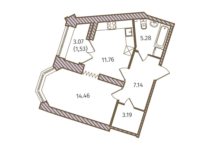 1-комнатная, 43 м² — ЖК ЖК Новое Купчино
