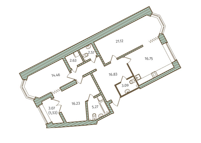 2-комнатная, 100 м² — ЖК ЖК Новое Купчино