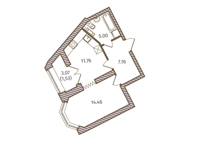 1-комнатная, 40 м² — ЖК ЖК Новое Купчино
