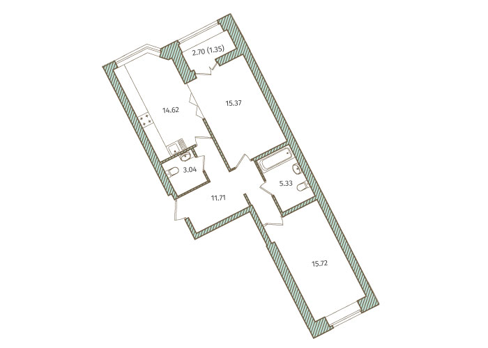 2-комнатная, 67 м² — ЖК ЖК Новое Купчино