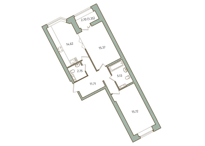 2-комнатная, 67 м² — ЖК ЖК Новое Купчино