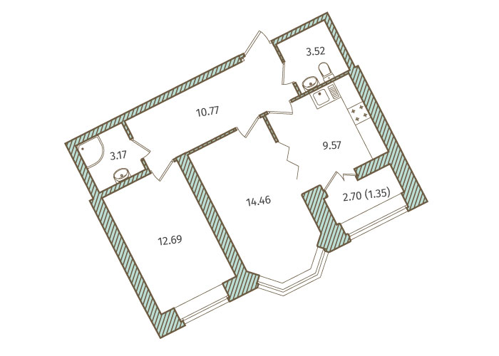 2-комнатная, 56 м² — ЖК ЖК Новое Купчино