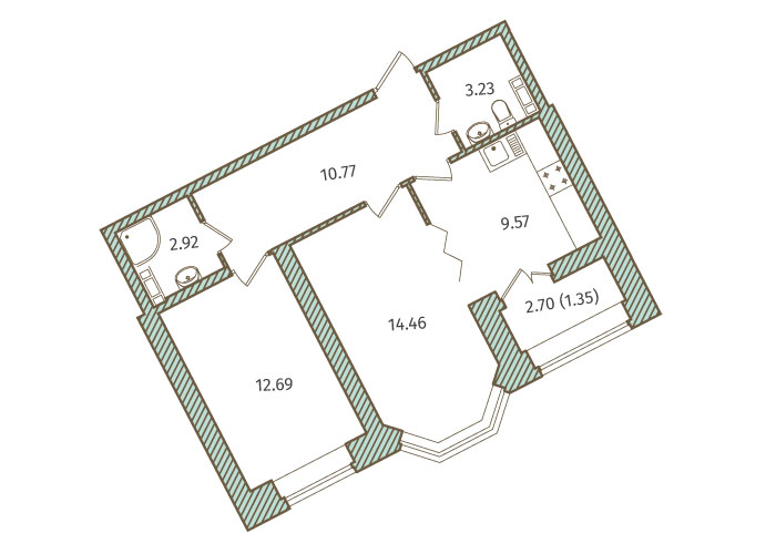 2-комнатная, 55 м² — ЖК ЖК Новое Купчино