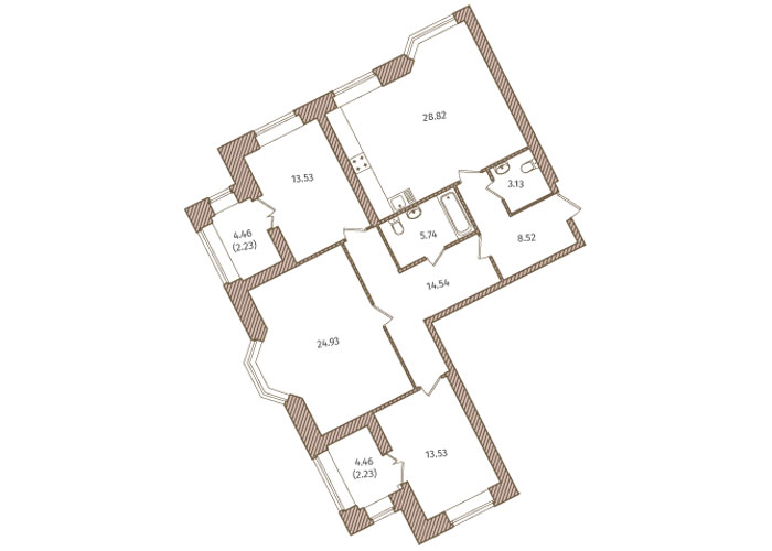 3-комнатная, 117 м² — ЖК ЖК Новое Купчино