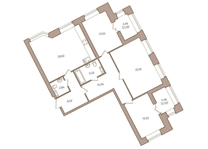3-комнатная, 115 м² — ЖК ЖК Новое Купчино