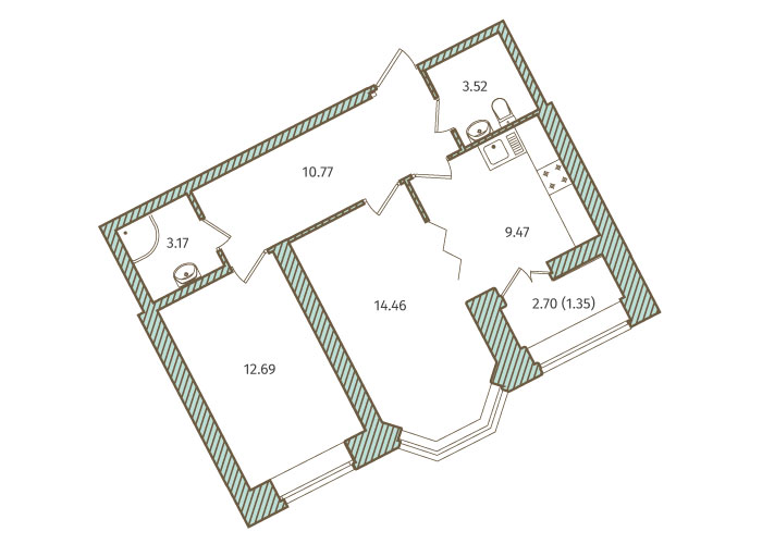 2-комнатная, 55 м² — ЖК ЖК Новое Купчино