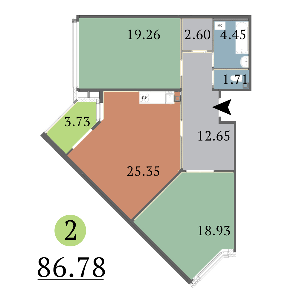 2-комнатная, 87 м² — ЖК ЖК Red Village (Рэд Вилладж)
