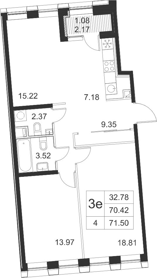 2-комнатная, 72 м² — ЖК ЖК Golden City (Голден сити)