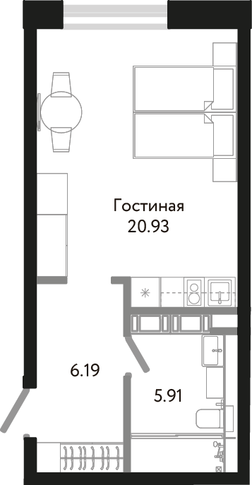 Студия, 33 м² — ЖК Апарт-отель Next (Некст)
