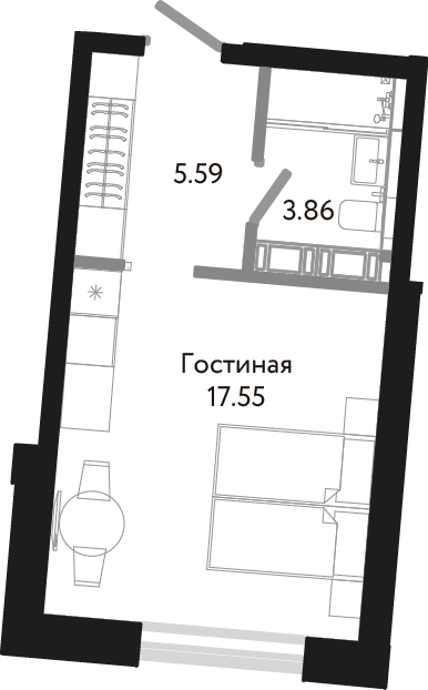 Студия, 27 м² — ЖК Апарт-отель Next (Некст)