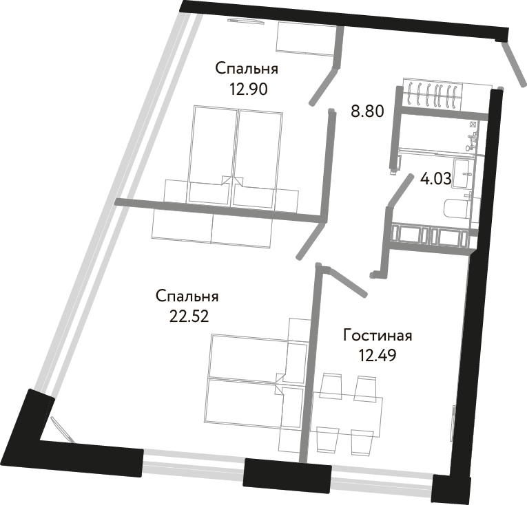 2-комнатная, 61 м² — ЖК Апарт-отель Next (Некст)