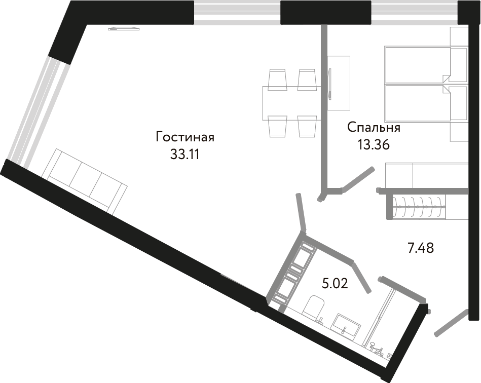 1-комнатная, 59 м² — ЖК Апарт-отель Next (Некст)