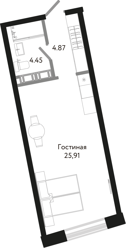 Студия, 35 м² — ЖК Апарт-отель Next (Некст)