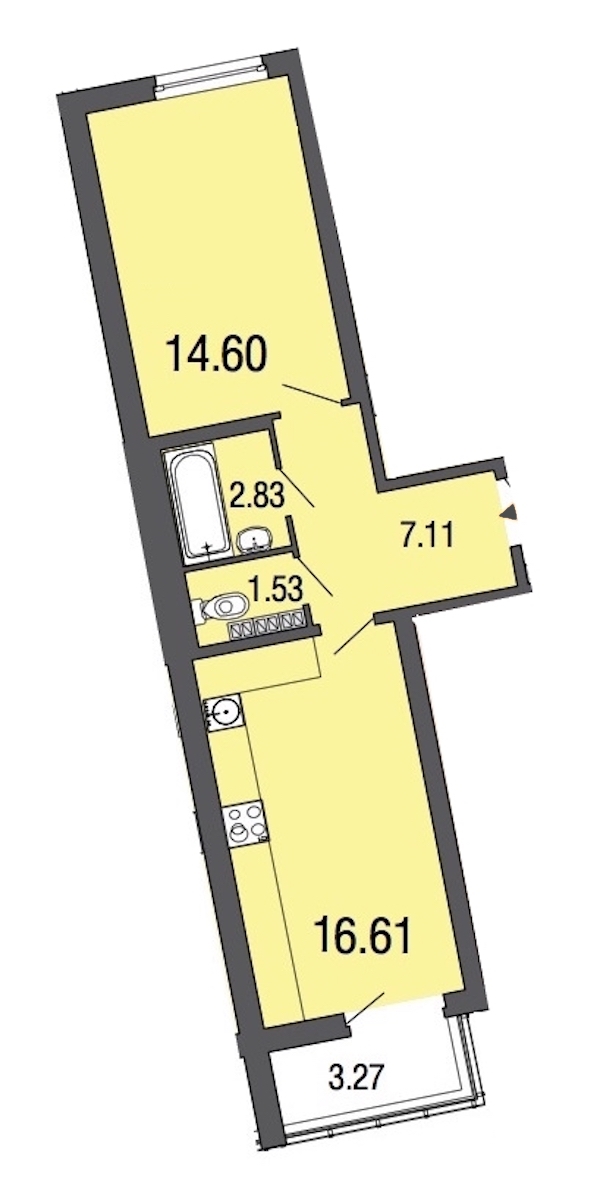 1-комнатная, 43 м² — ЖК ЖК ЭкоСити