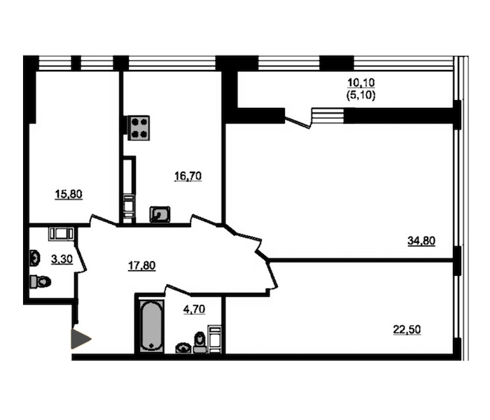 3-комнатная, 124 м² — ЖК ЖК Fusion (Фьюжн)