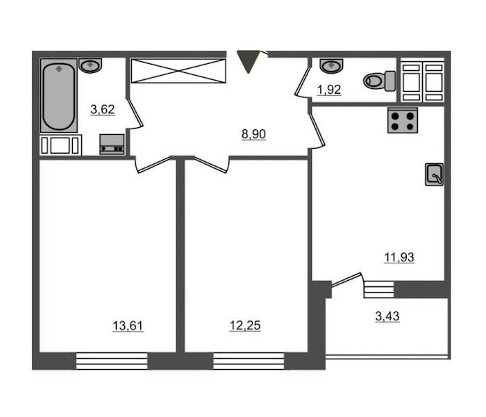 2-комнатная, 52 м² — ЖК ЖК Полис на Неве
