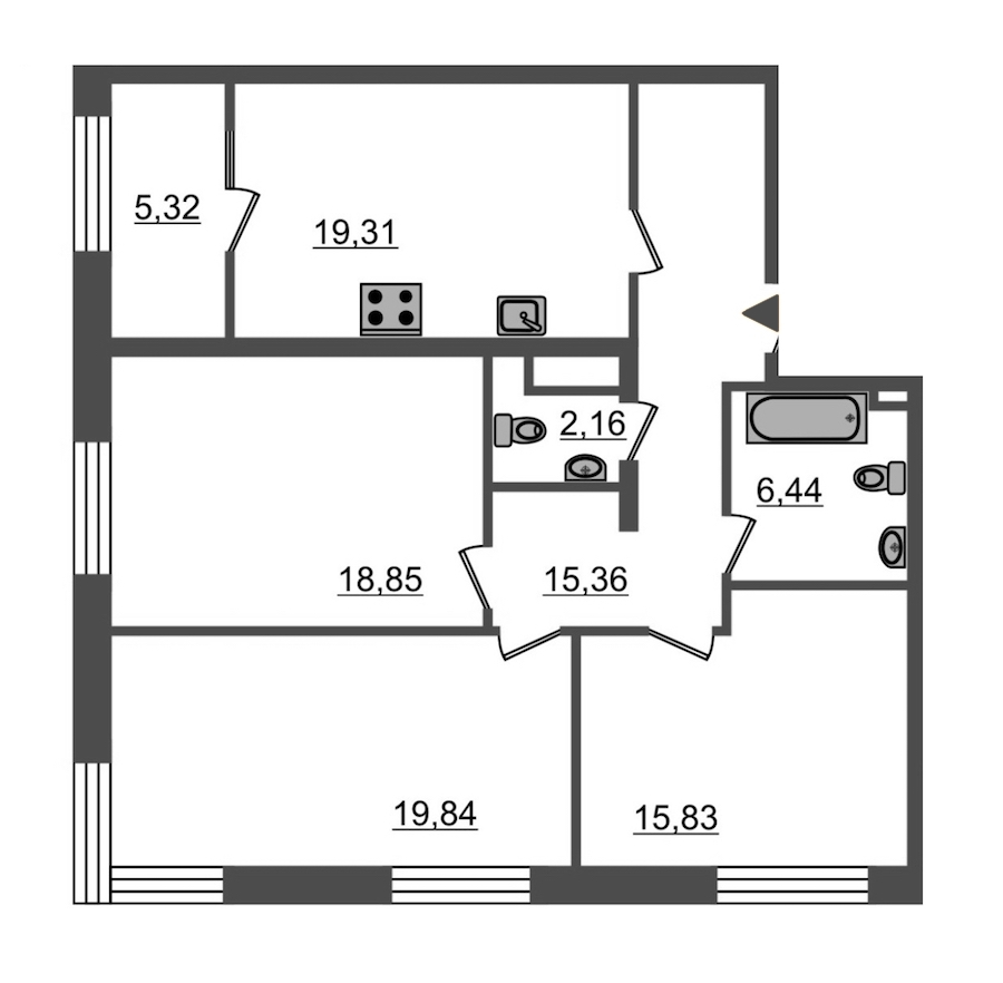3-комнатная, 103 м² — ЖК ЖК Botanica (Ботаника)