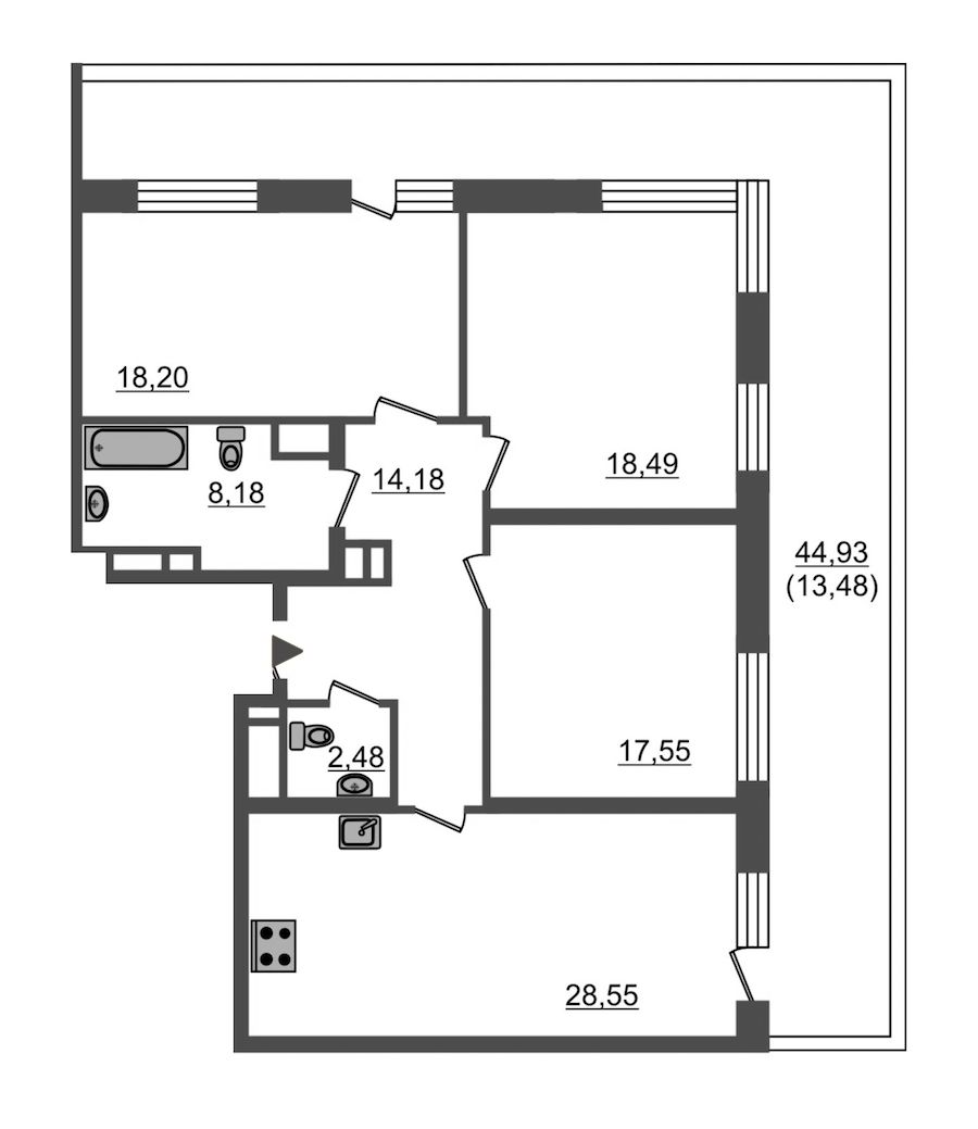 3-комнатная, 121 м² — ЖК ЖК Botanica (Ботаника)