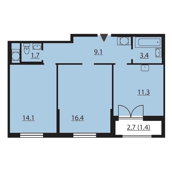 2-комнатная, 57 м² — ЖК ЖК Цивилизация на Неве