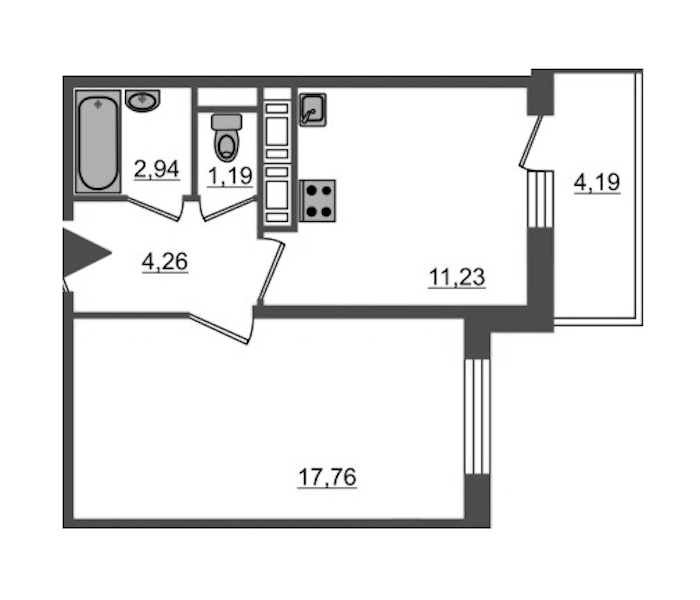 1-комнатная, 41 м² — ЖК Ап-квартал Московский (Up-квартал Московский)
