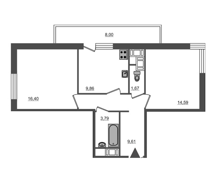 2-комнатная, 63 м² — ЖК Ап-квартал Московский (Up-квартал Московский)