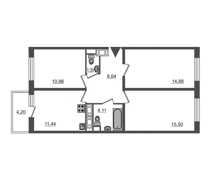 3-комнатная, 72 м² — ЖК Ап-квартал Московский (Up-квартал Московский)